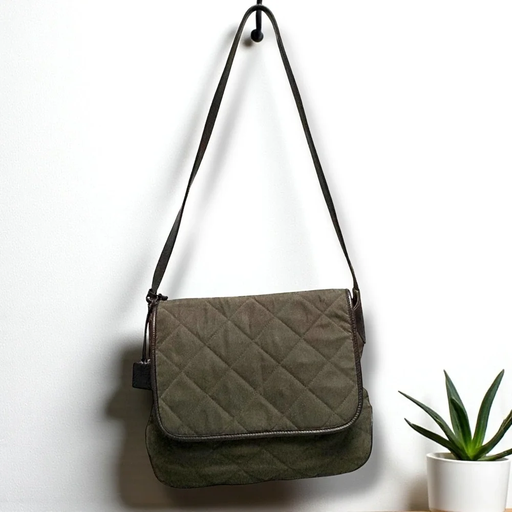 Quilted Olive Green Lauren Ralph Lauren Crossbody Bag Leather Trim - Picture 1 of 8